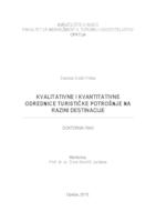 Kvalitativne i kvantitativne odrednice turističke potrošnje na razini destinacije
 