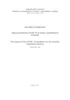 prikaz prve stranice dokumenta Utjecaj pandemije COVID-19 na sektor ugostiteljstva Hrvatske