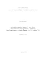 prikaz prve stranice dokumenta Ključni faktori uspjeha primjene kontinuiranih poboljšanja u hotelijerstvu